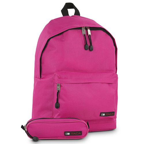 Sac À Dos Lisse Pour Lécole + Trousse. Polyester. Rembourré Avec Poignée Supérieure Et Bretelles Réglables. Poche Avant Et Fermeture Éclair Double. Étudient. 25332