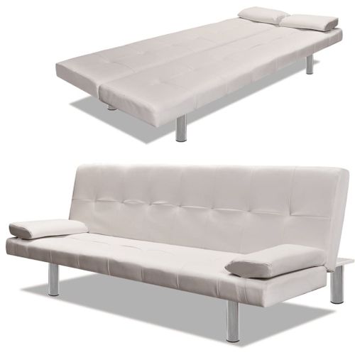 Vidaxl Canapé-Lit Réglable Avec Deux Oreillers Similicuir Blanc Crème