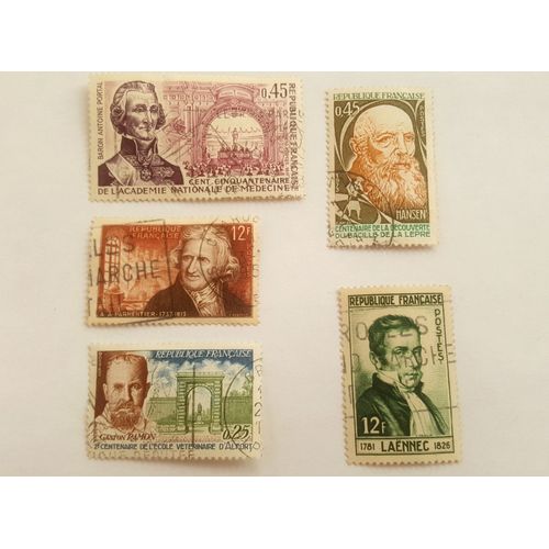 Lot 5 Timbres Oblitérés - Yt 936, 1081, 1527, 1699, 1767 - De 1952 À 1973 - Parmentier, Hansen, Laennec, Ramon, Baron Portal