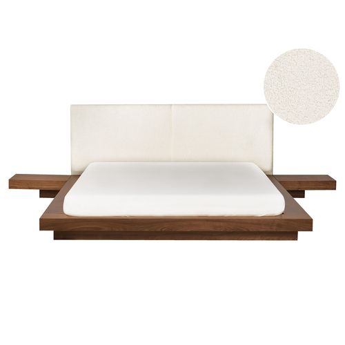 Lit Avec Tête De Lit En Bouclé Led 160 X 200 Cm Marron Zen