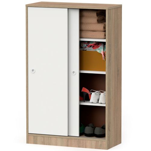 Armoire Chambre Rangement, Meuble À Chaussures, Portes Coulissantes 120x74x33cm, , Blanc, Briebe, Nova