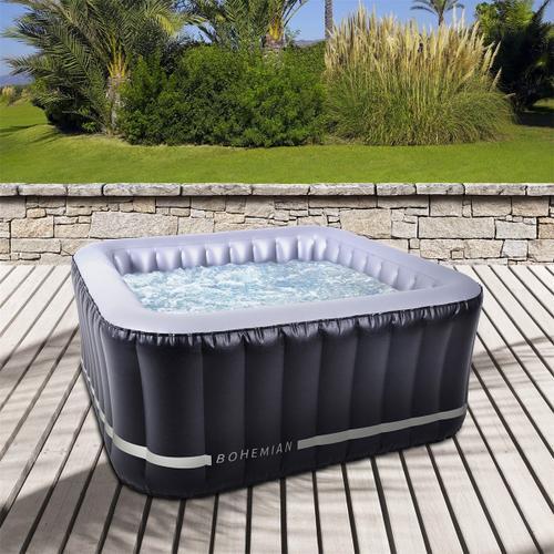 Pack Spa gonflable Netspa carré Bohemian 2 Places 158x158x70cm - Triple fonction : Chauffage, Filtration, Massage - Vol 650L