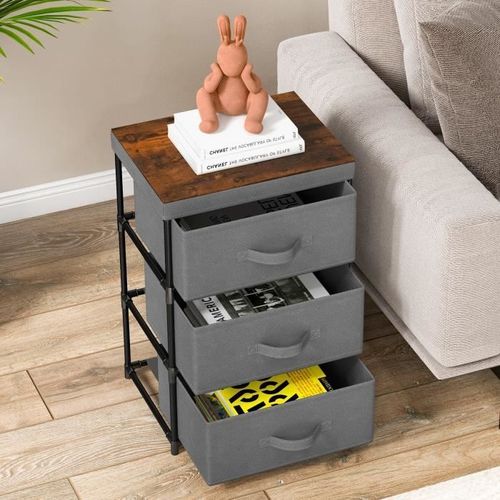 Costway Commode 3 Tiroirs En Tissu 48 X 20 X 76 Cm, Avec Cadre En Métal, Meuble Tiroir Rangement Pour Chambre, Industriel, Gris