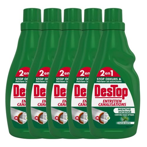 DESTOP Lot de 5 Gels Entretien Canalisations - Fosse Septique - 750 ml Parfum Menthe