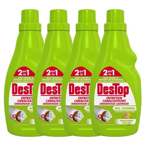 Destop Lot de 4 Gels Entretien Canalisations Javel Parfum Fra¿cheur Agrumes - 750 ml