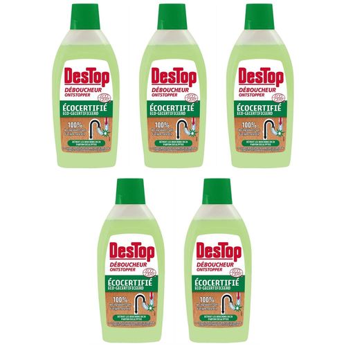 DESTOP Lot de 5 Gels D¿boucheur Canalisation Parfum Eucalyptus Ecocert 500 ml