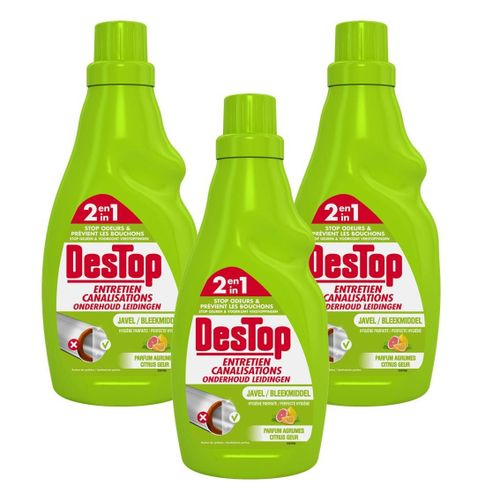 Destop Lot de 3 Gels Entretien Canalisations Javel Parfum Fra¿cheur Agrumes - 750 ml