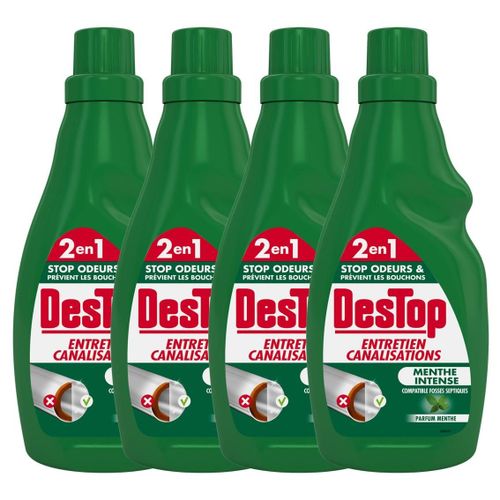 DESTOP Lot de 4 Gels Entretien Canalisations - Fosse Septique - 750 ml Parfum Menthe