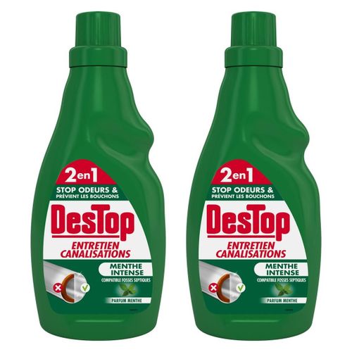 DESTOP Lot de 2 Gels Entretien Canalisations - Fosse Septique - 750 ml Parfum Menthe