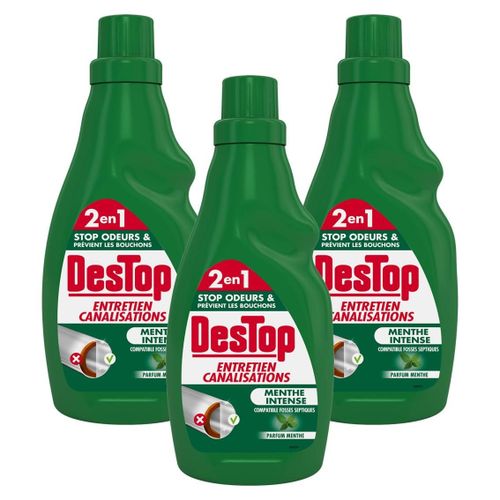 DESTOP Lot de 3 Gels Entretien Canalisations - Fosse Septique - 750 ml Parfum Menthe