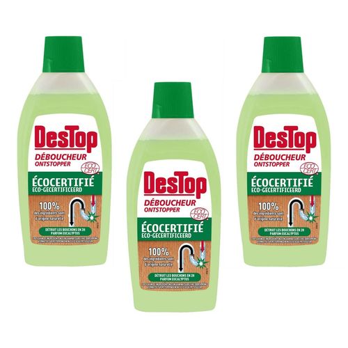 DESTOP Lot de 3 Gels D¿boucheur Canalisation Parfum Eucalyptus Ecocert 500 ml