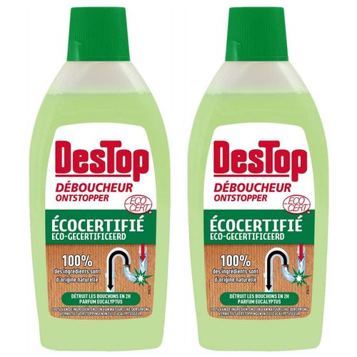 DESTOP Lot de 2 Gels D¿boucheur Canalisation Parfum Eucalyptus Ecocert 500 ml