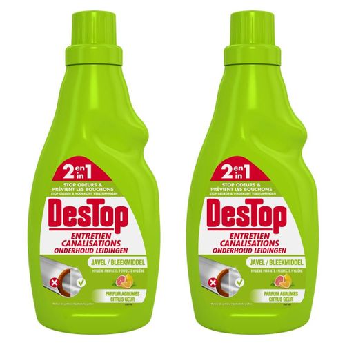 Destop Lot de 2 Gels Entretien Canalisations Javel Parfum Fra¿cheur Agrumes - 750 ml