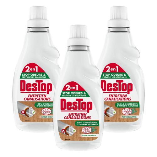 DESTOP Lot de 3 Gels Ecologique Entretien des Canalisations Flacon de 750 ml