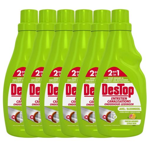 Destop Lot de 6 Gels Entretien Canalisations Javel Parfum Fra¿cheur Agrumes - 750 ml