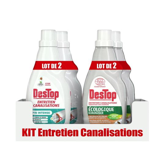 DESTOP Kit Entretien Canalisations 2 Gels Canalisation Ecologique + 2 Gels Pin Intense