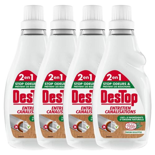 DESTOP Lot de 4 Gels Ecologique Entretien des Canalisations Flacon de 750 ml