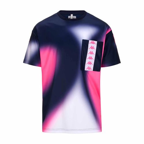 T-Shirt Banda Fapy Kappa Stade Français Paris Officiel Rugby Bleu/Rose Homme
