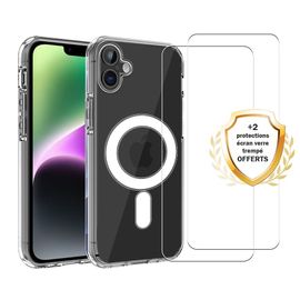 Coque Iphone 16 Plus Transparente Compatible Magsafe + 2 Vitres Protection Ecran Evetane