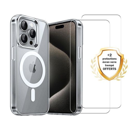 Coque Iphone 16 Pro Max Transparente Compatible Magsafe + 2 Vitres Protection Ecran Evetane