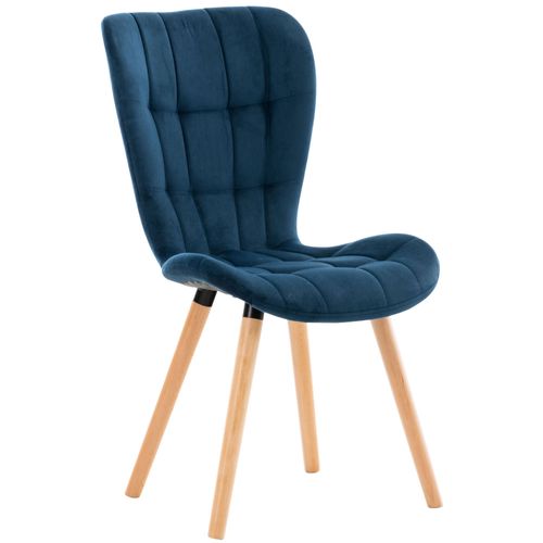 Chaise De Salle À Manger Style Moderne Et Confortable Dossier Haut En Tissu Velours Bleu Pieds En Bois Clair Cds10096