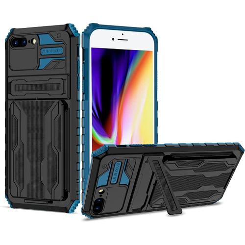 Tianyue Conçu Pour L'étui Iphone 8 Plus, Étui Pour Téléphone Portable Antichoc, Étui De Protection Pour Armure, Étui Pour Portefeuille Avec Pour Iphone 8 Plus-Bleu