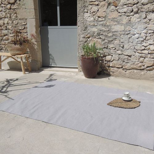 Tapis Rectangulaire En Plastique Recyclé Tissé Main Gris Perle Indoor Outdoor 140 X 200 Cm Niels
