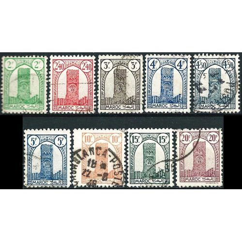 Maroc Protectorat Français 1943 / 44, 9 Beaux Timbres Yvert 214 À 222, Tour Hassan À Rabat, Obliteres, Tbe -