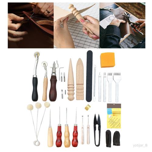 20 pièces Kit d'outils d'artisanat en cuir avec poinçon à griffes