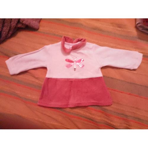 Top Blanc/ Rose Motif Libellule Strass 3 Mois.