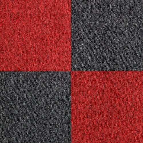 Dalle De Moquette Ultra-Résistant Couleur Charbon Noir & Rouge Écarlate Pour Usage Professionnel, 2 Paquets De 20 Dalles De 50cm X 50cm (Superficie De 10m²)