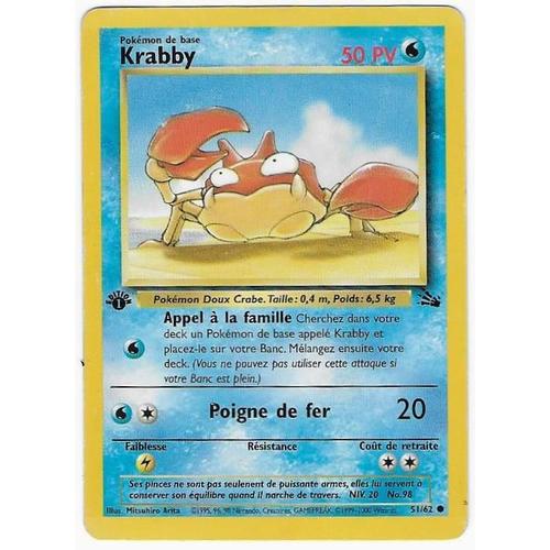 Krabby 51/62 Edition 1 - 50pv - Fossile - Carte Pokémon Française