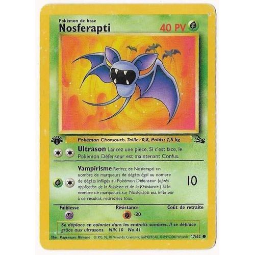 Nosferapti 57/62 Edition 1 - 40pv - Fossile - Carte Pokémon Française