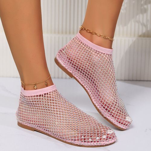 Chaussures Bottes Courtes Ajourées Astronomiques Plates Et Sexy Pour Femmechaussures De Luxe En Diamant D'eauà La Modepour Banquetété