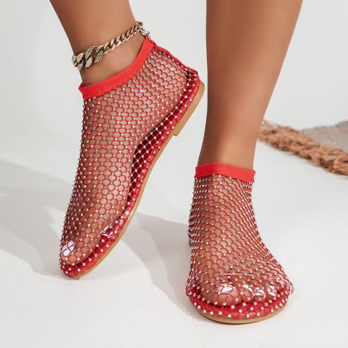 Chaussures Bottes Courtes Ajourées Astronomiques Plates Et Sexy Pour Femmechaussures De Luxe En Diamant D'eauà La Modepour Banquetété