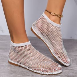 Bottes Courtes Ajourées Astronomiques Plates Et Sexy Pour Femme Chaussures De Luxe En Diamant D'eau La Mode Pour Banquetté 2024