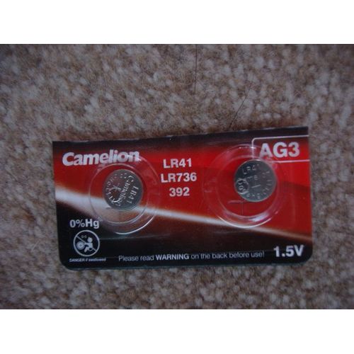 Lot de 2 Piles Boutons Rondes LR41 / 392 / AG3 Camelion Alcalines 1.5V