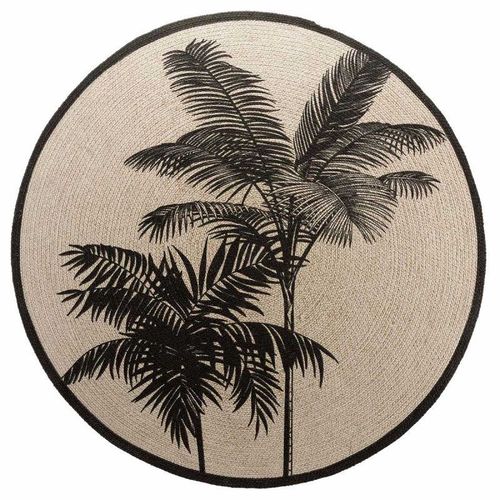 Paris Prix - Tapis Rond Imprimé "Tropic Nature" 120cm Naturel