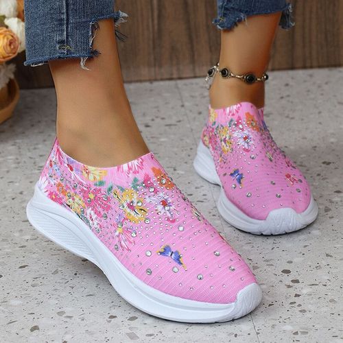 Baskets Respirantes À Imprimé Floral Pour Femme,Chaussures De Marche Décontractées,Antidérapantes,Clip Brcorporelle,Grande Taille 43