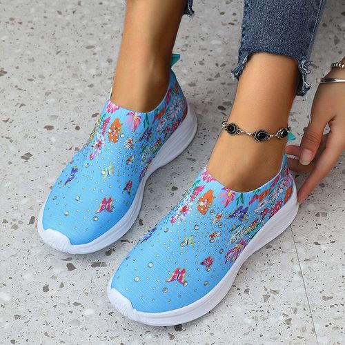 Baskets Respirantes À Imprimé Floral Pour Femme,Chaussures De Marche Décontractées,Antidérapantes,Clip Brcorporelle,Grande Taille 43