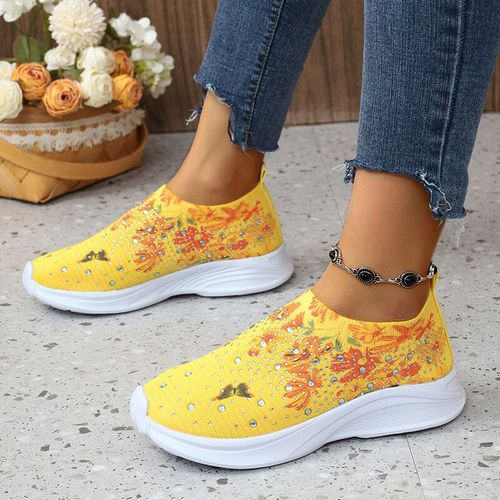 Baskets Respirantes À Imprimé Floral Pour Femme,Chaussures De Marche Décontractées,Antidérapantes,Clip Brcorporelle,Grande Taille 43
