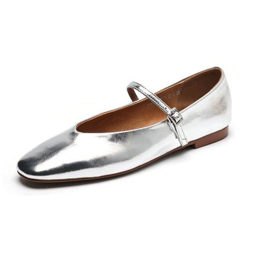 Zhamta-Ballerines En Cuir Group Souple Pour Femme,Chaussures Décontractées À Talons Bas,Taille 34-43,2024 Ins Silver Builstrap,Robe De Mariée
