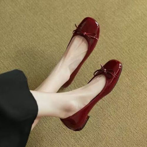 Ballerines En Cuir Verni Pour Femmes Chaussures Bateau N?ud Papillon Talons Bas Chaussures Plates Enfiler Mocassins Noirs Printemps Automne 1552n