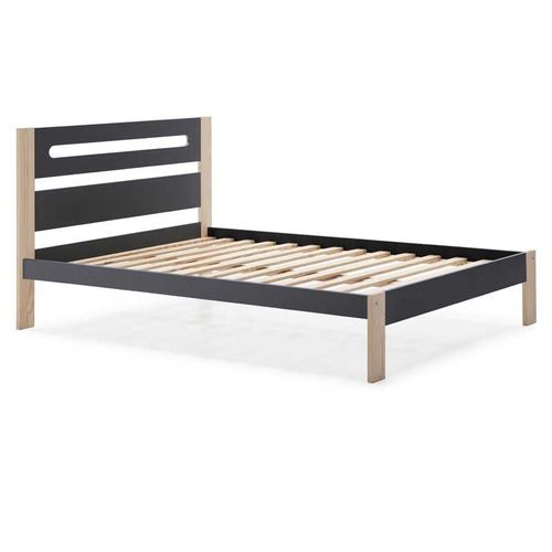Lit Complet 140x190 Gris Anthracite/Bois - Aropit