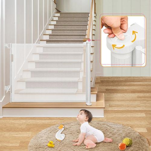 Barrière De Sécurité Rétractable Escalier Pour Bébés Enfant Et Chiens, 0-156 Cm De Large, Blanc.