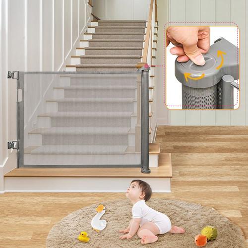 Barrière De Sécurité Rétractable Escalier Pour Bébés Enfant Et Chiens, 0-156 Cm De Large, Noir.