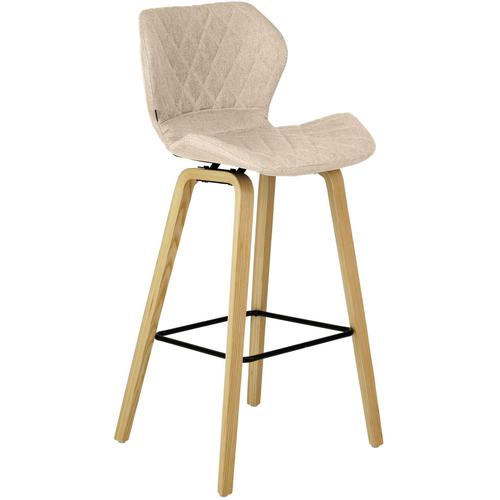 Tabouret De Bar Design Scandinave Moderne Confortable En Tissu Crème Pieds En Bois Tdb10348