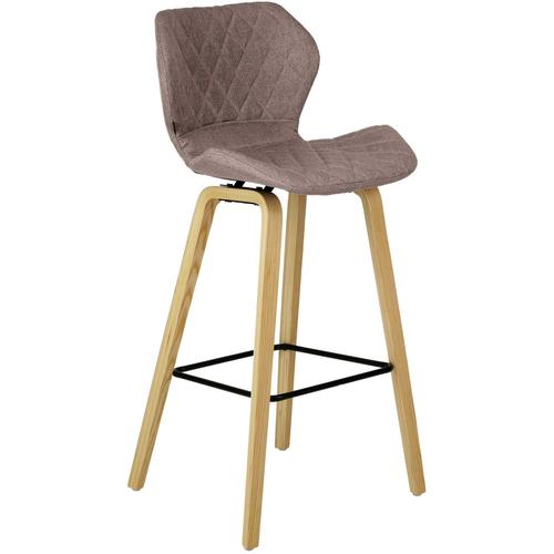 Tabouret De Bar Design Scandinave Moderne Confortable En Tissu Taupe Pieds En Bois Tdb10347