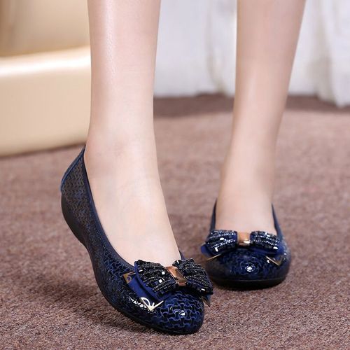 Chaussures Chaussures Plates Paillettes En Cuir Verni Bleu Pour Femmemules D'été De Luxe Enfiler