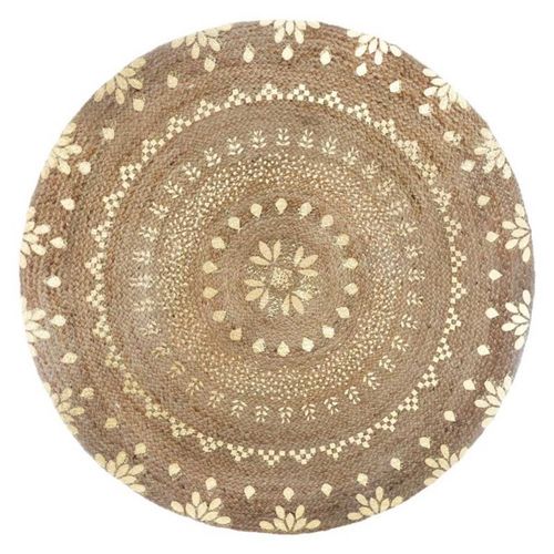 Tapis Rond En Jute "Gold Shine" 115cm Naturel & Or